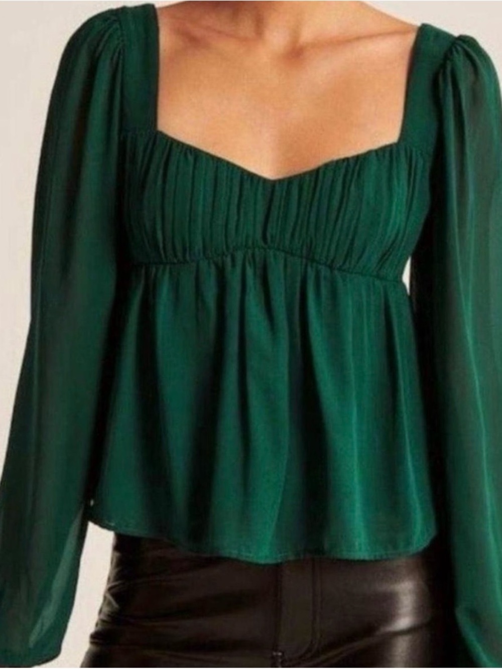 Abercrombie & Fitch Long Sleeve Peasant Top in Emerald Beach Green